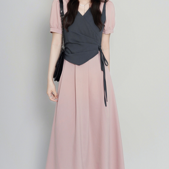 Vestido Camiseta Falso Dos Piezas Verano para Mujer