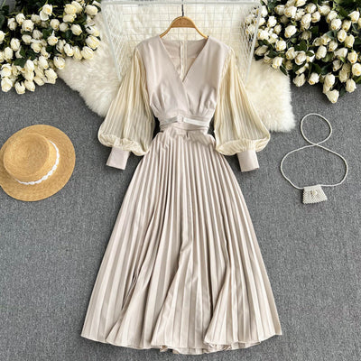 Vestido Retro Francés Escote V Cintura Ajustada Hermana Real - Image 9