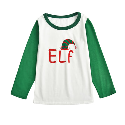 Green and white Christmas elf pajama set with a long-sleeve top and striped pants for parent-child matching. - Image 12