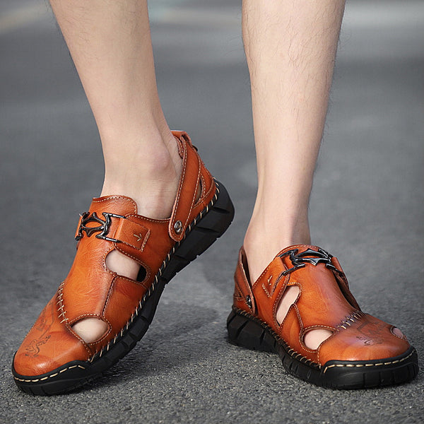 Sandalias Casuales de Cuero Genuino para Hombre - Estilo Versátil y Cómodo