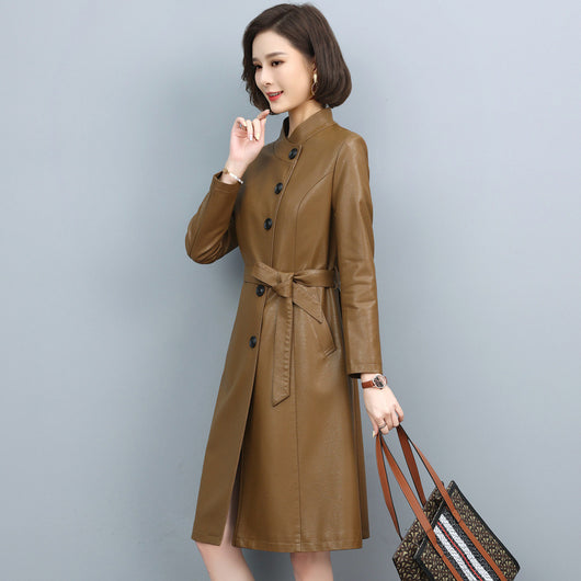 Abrigo Trench de Cuero para Mujer - Largo, Suelto y Elegante - Image 18