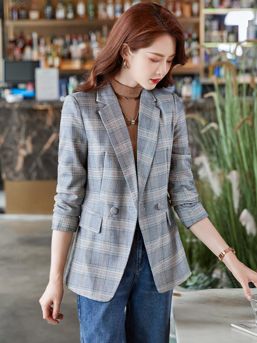 Blazer Cuadros Café Mujer Corte Relajado Otoño - Image 7