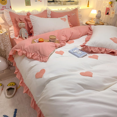 Juego de Cama Infantil 4 Piezas Estilo Princesa con Corazones - Image 3