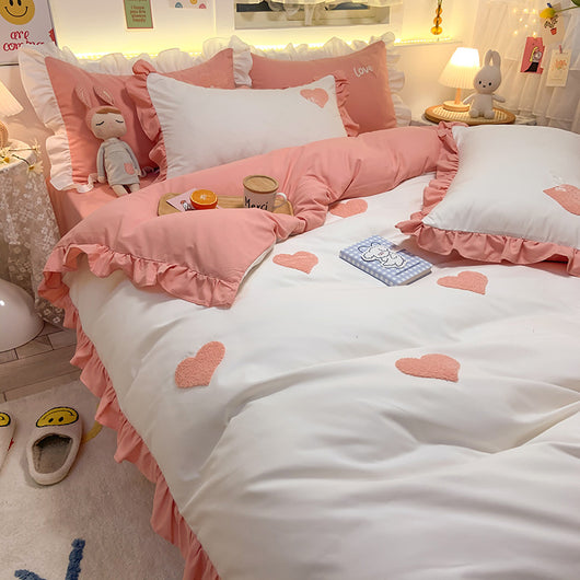 Juego de Cama Infantil 4 Piezas Estilo Princesa con Corazones - Image 3