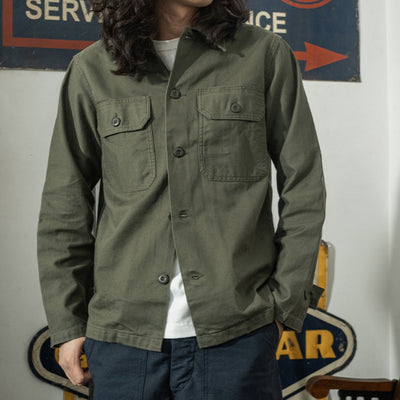 Camisa de Trabajo Algodón Satinado Verde Oliva para Hombre