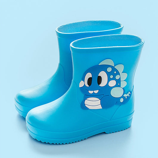 Bright yellow children's rain boots with a green cartoon dinosaur appliqué, designed for waterproof outdoor play. - Image 7