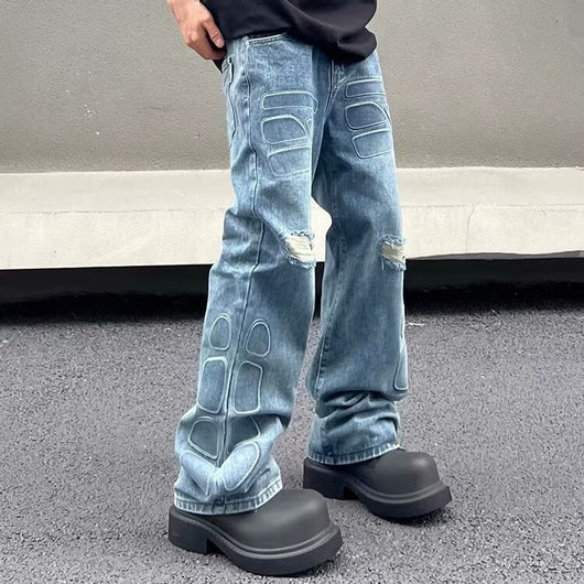 Jeans Vintage Desgastados Invierno Efecto Lavado