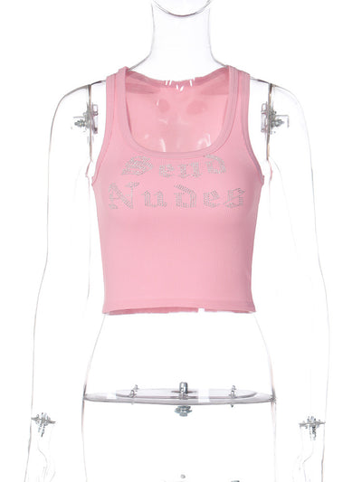 Chaleco Casual Corto con Strass y Letras para Mujer - Image 8