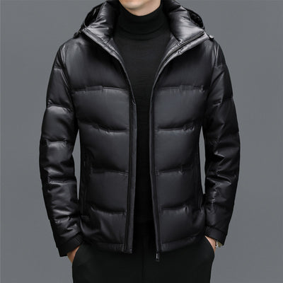Abrigo de Cuero con Plumón de Pato Blanco para Hombre - Cálido y Elegante - Image 7