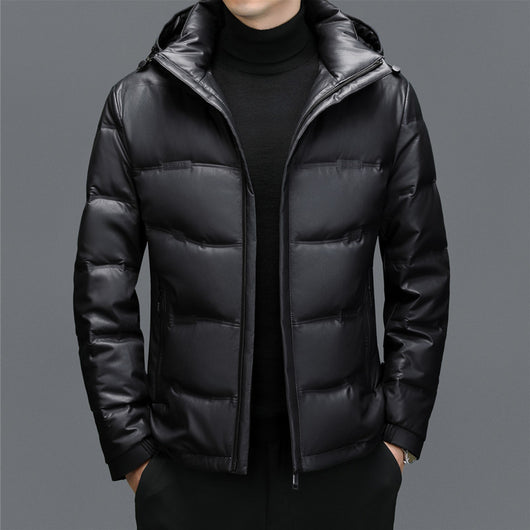Abrigo de Cuero con Plumón de Pato Blanco para Hombre - Cálido y Elegante - Image 7