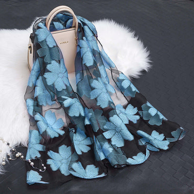 Pañuelo de Seda Estampado Flores Huecas - Diseño Elegante y Versátil - Image 42