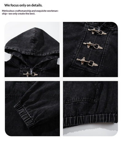 Sudadera Negra para Hombre con Lavado Desgastado y Detalles de Cierre de Langosta - Image 8