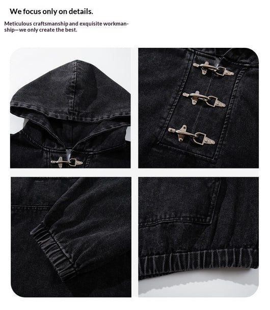 Sudadera Negra para Hombre con Lavado Desgastado y Detalles de Cierre de Langosta - Image 8