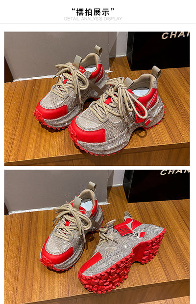 Tenis Deportivos Brillantes con Lentejuelas, Diseño Plateado y Rojo con Cristales - Image 49