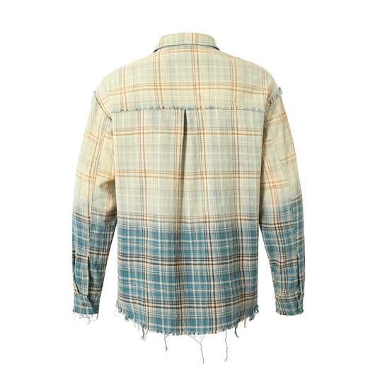Camisa de Manga Larga Tie-Dye Cuadros Degradado para Hombre - Image 2