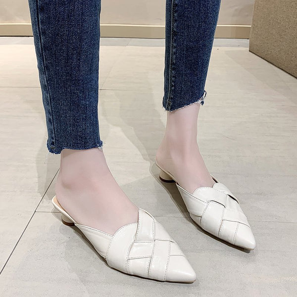 Sandalias de Cuero Suave con Punta Afilada y Tacón Medio para Mujer