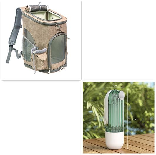 Beige and clear 2-in-1 pet water cup with segment design, 21.5cm tall, for dog walking and feeding. - Image 8