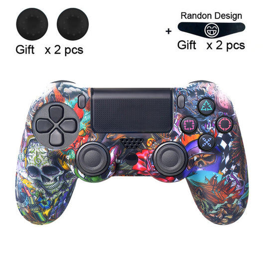 Bright yellow silicone protective cover for a PS4 controller, featuring black buttons and colored action symbols. - Image 42