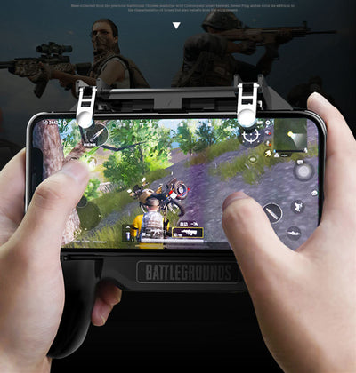 Black 3-in-1 phone gamepad with blue cooling fan, trigger buttons, and ergonomic grips for mobile gaming. - Image 12