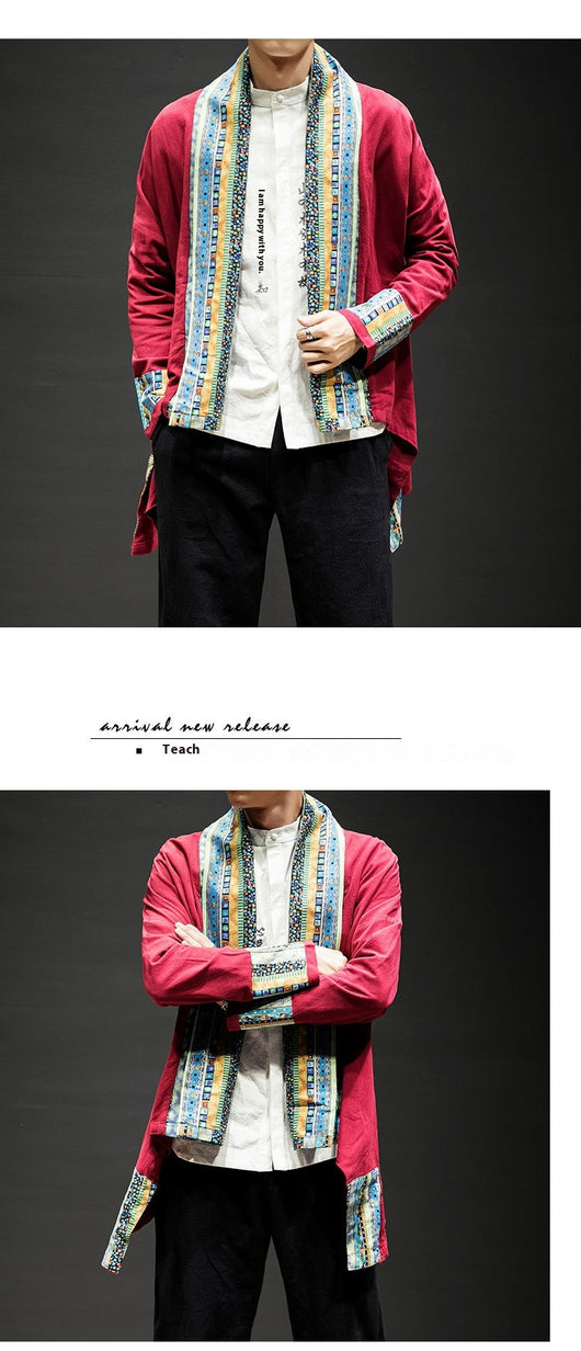 Abrigo Kimono Cardigan de Algodón y Lino - Estilo Japonés Moderno para Hombre - Image 19