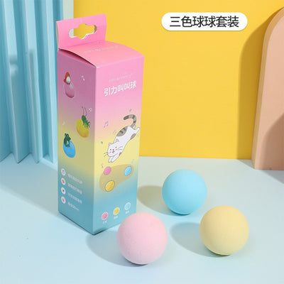 Three plush interactive cat toy balls in blue, yellow, and pink, each with cartoon eyes, shown with a size measurement. - Image 6