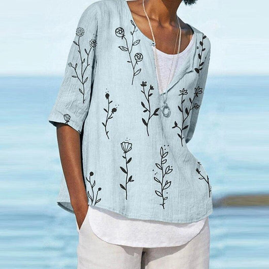 Blusa Estampada Digital Cuello V Manga Corta para Mujer - Image 9