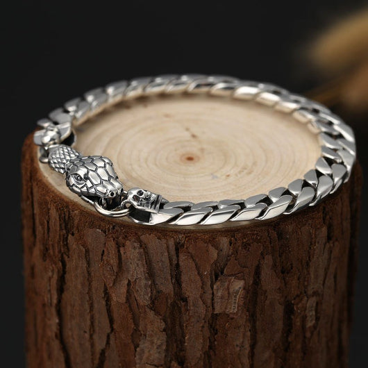 Pulsera de Plata Tailandesa con Cierre de Cabeza de Serpiente - Diseño Ligero - Image 3