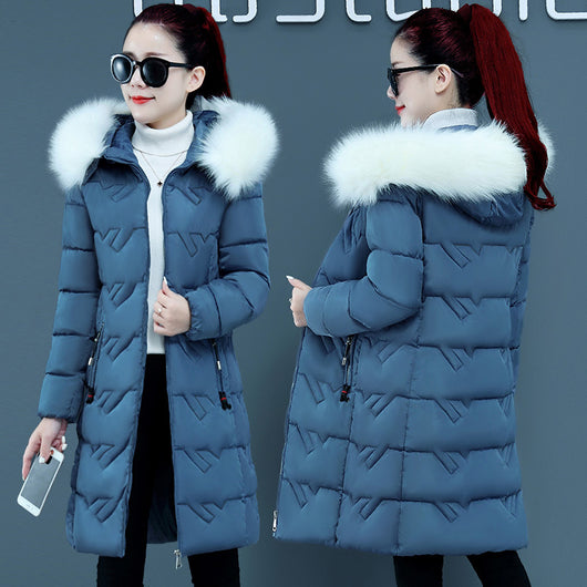 Chaqueta de Algodón con Capucha y Cuello de Piel Oversized para Talla Grande - Image 11