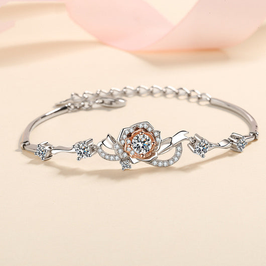 Pulsera de Rosa en Plata S925 con Moissanita Incrustada - Image 3