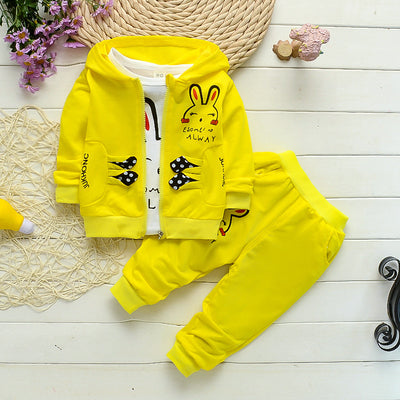 Cardigan Infantil Tres Piezas con Estampado de Conejo en Algodón