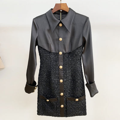 Vestido de Otoño e Invierno con Botones de León y Costuras de Satén - Image 3