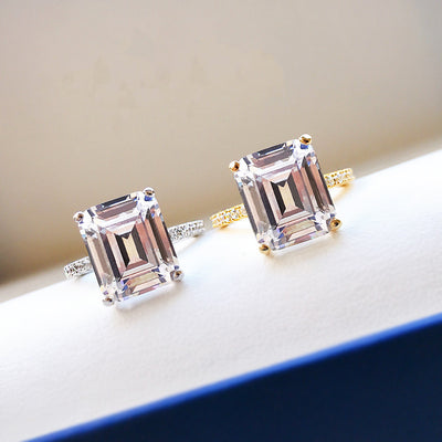 Anillo de Diamante Simulado Pagoda Rectangular Carbono Alto para Mujer - Image 5