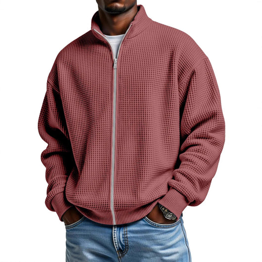 Chaqueta Minimalista de Cuello Alto con Cierre y Textura Waffle para Hombre - Image 4