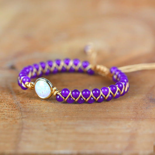 Pulsera de Piedras Naturales Amatista y Ópalo - Brazalete Trenzado Bohemio para Yoga y Amistad - Image 15