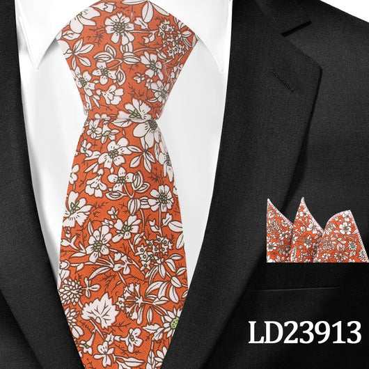 Corbata Casual de Algodón con Estampado Floral 6cm + Pañuelo de Bolsillo - Image 14