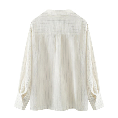 Blusa Elegante a Rayas con Bolsillos de Parche para Mujer - Colección Otoño - Image 3