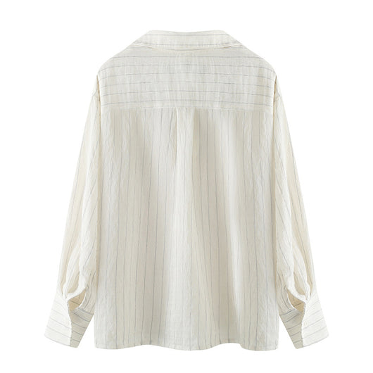 Blusa Elegante a Rayas con Bolsillos de Parche para Mujer - Colección Otoño - Image 3