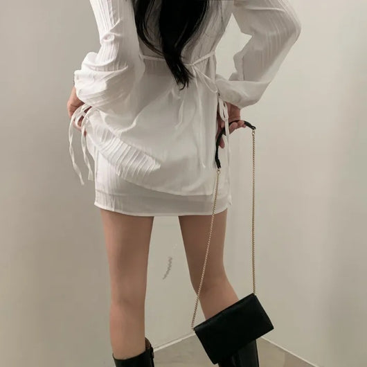 Conjunto Elegante de Diseño Francés: Blusa Ajustada con Protección Solar y Falda Esbeltecedora - Image 8