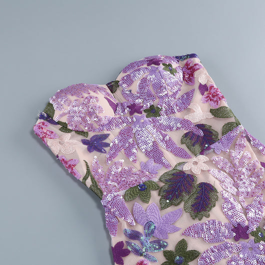 Vestido Bandeau Morado con Lentejuelas Bordadas y Ajuste Slim - Image 11
