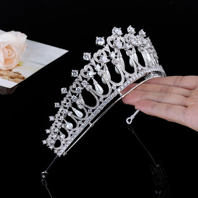 Corona Nupcial de Circonita y Perlas - Tiara de Novia Elegante