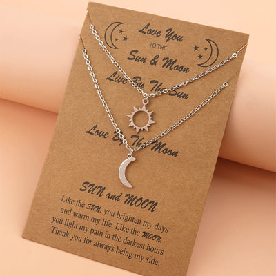 Collar de Clavícula Sol y Luna en Acero Inoxidable - Juego de 2 Piezas
