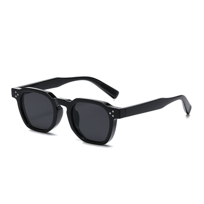 Black square-frame sunglasses with bright yellow lenses and small silver studs on the front corners. - Image 3