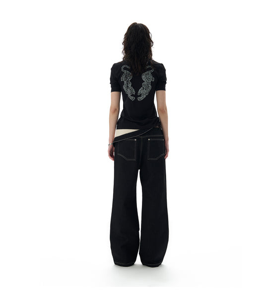 Pantalones Estampados de Algodón Negro con Cintura Ajustable - Image 6