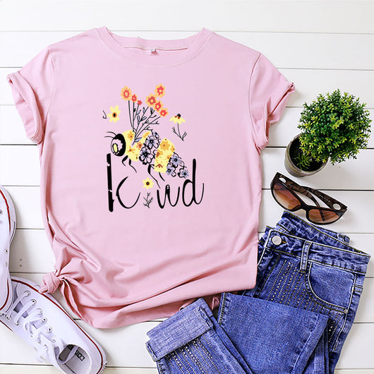 Camiseta Estampado Abejas y Flores Cuello Redondo Manga Corta - Image 13