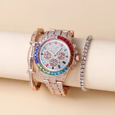 Pulsera de Acero con Cristales de Diamante Multicolor - Set de 3 Piezas - Image 3