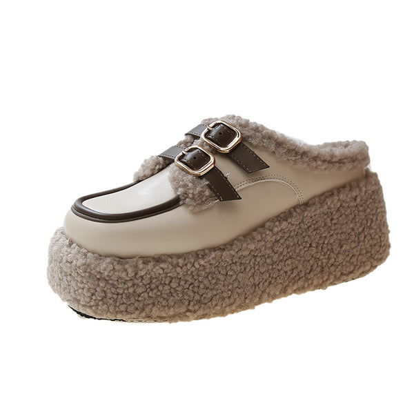 Pantuflas Tipo Cuña con Hebilla de Moda Coreana y Forro Polar - Image 6