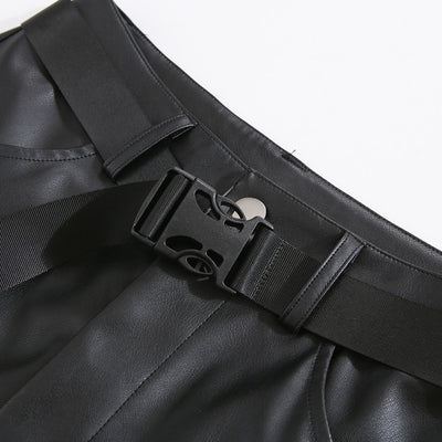 Pantalones de Cuero Talle Alto Rectos con Detalles Perforados Desmontables - Image 5