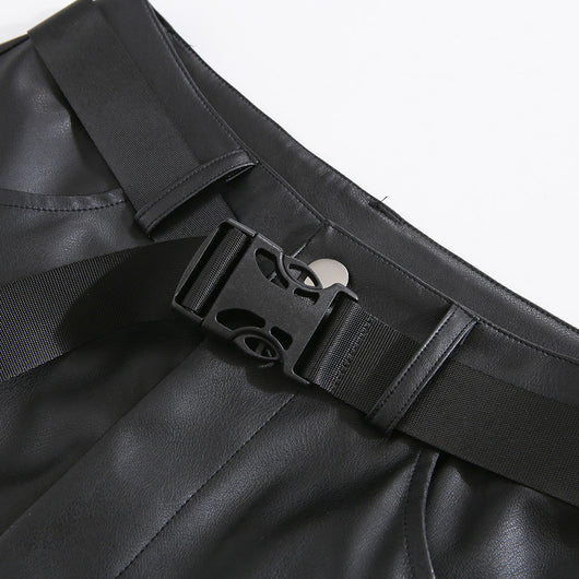 Pantalones de Cuero Talle Alto Rectos con Detalles Perforados Desmontables - Image 5