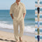 Conjunto de Pantalón y Camiseta Henley Suelta Transpirable para Hombre - Ropa de Playa Casual