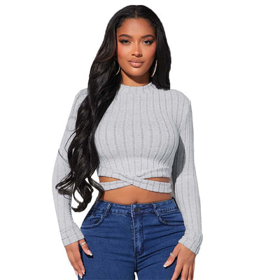 Camiseta Crop Top Minimalista para Mujer - Otoño e Invierno - Image 5